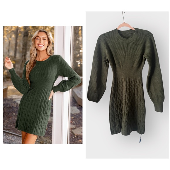 Cupshe Dresses & Skirts - NEW Cupshe Green Long Sleeve Cable Knit Mini Dress Size Small